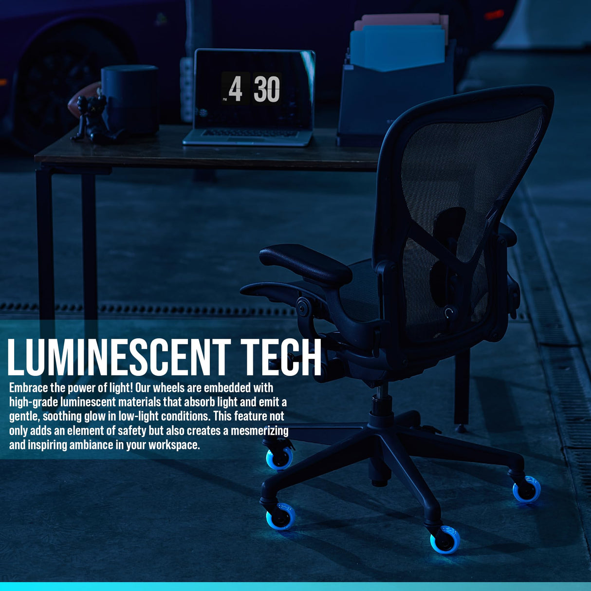 Stealtho Locking Caster Wheels Set of 5 - Heavy Duty Office Chair Casters with Brakes 2 - Replacement Industrial Wheels for Furniture, Cart - Rollerblade Style Navy