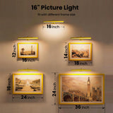 Picture Light 3Pack- 16in Picture Lights for Wall, 5000mAh Wireless Rechargeable Battery Picture Lights, Wall Light, Art Display Light for Gallery Artwork, Paintings, Portraits, Dartboards- Gold