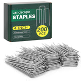 CEWOR 200 Pack Landscape Staples 4 Inches, Galvanized Metal Garden Stakes Landscaping Landscape Fabric Staples Sod Pins for Lawn, Barrier Fabric, Garden Fence, Ground Cover
