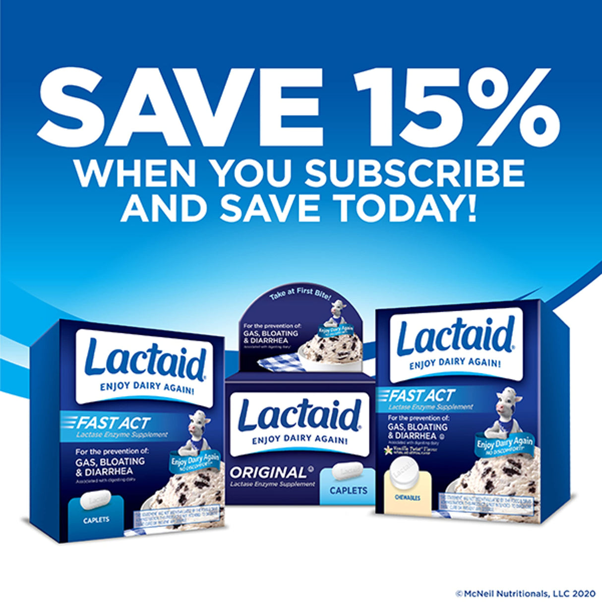 Lactaid Fast Act Lactose Intolerance Relief Chewables with Natural Lactase Enzyme to Prevent Gas, Bloating & Diarrhea Due to Lactose Sensitivity, On-The-Go, Vanilla Twist Flavor, 60 x 1 ct