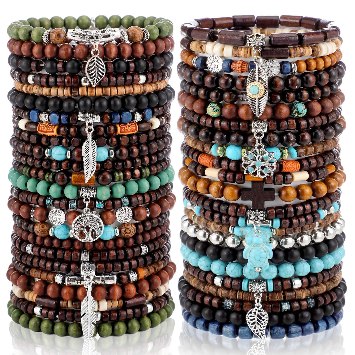 Tondiamo 48 Pcs Punk Wooden Beads Bracelets Gothic Bracelet for Men