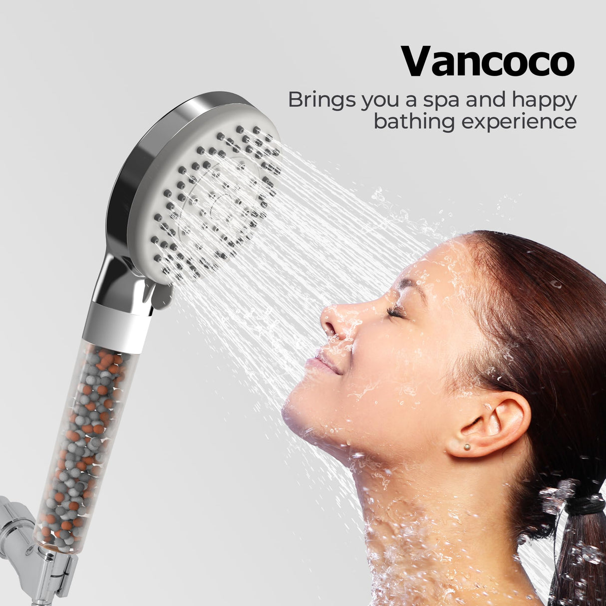 VANCOCO Handheld Shower Head with Filter 5 Spray Modes Bathroom Showerhead Water Saving Universal Bath Shower Head Only (Chrome)