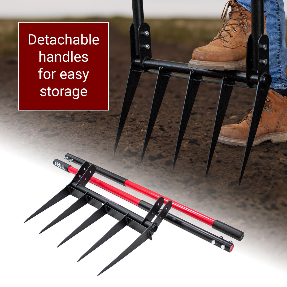 Bully Tools 5-Tine Broadfork, Fiberglass Handles, 56" 10-Gauge Steel Fork