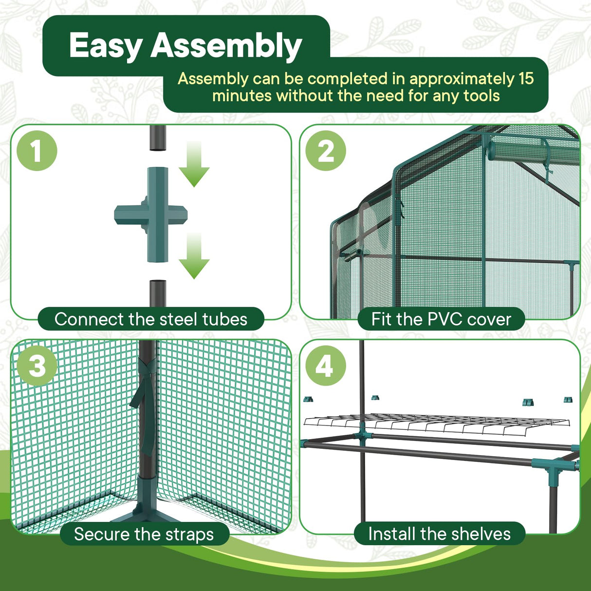 OLIXIS Outdoor Greenhouse, Walk-in Greenhouse with 2 Tier 8 Plant Shelves, Durable PVC Cover, 56"x56"x77" Portable Greenhouses for Outdoor Garden, Patio, Porch, Backyard Green Houses, Green