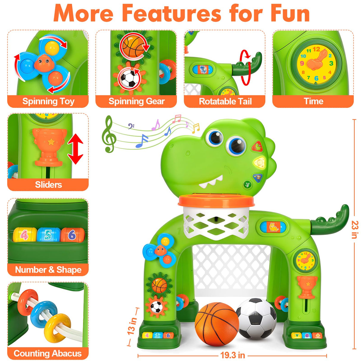 Toddler Basketball Hoop & Soccer Goal, Baby Toys for 1 2 3 Year Old Boys Girls, Kids Sports Toy with Light Sound Music, Dinosaur Toys for 12-16-18 Months, Christmas Birthday Gifts for Ages 1-3