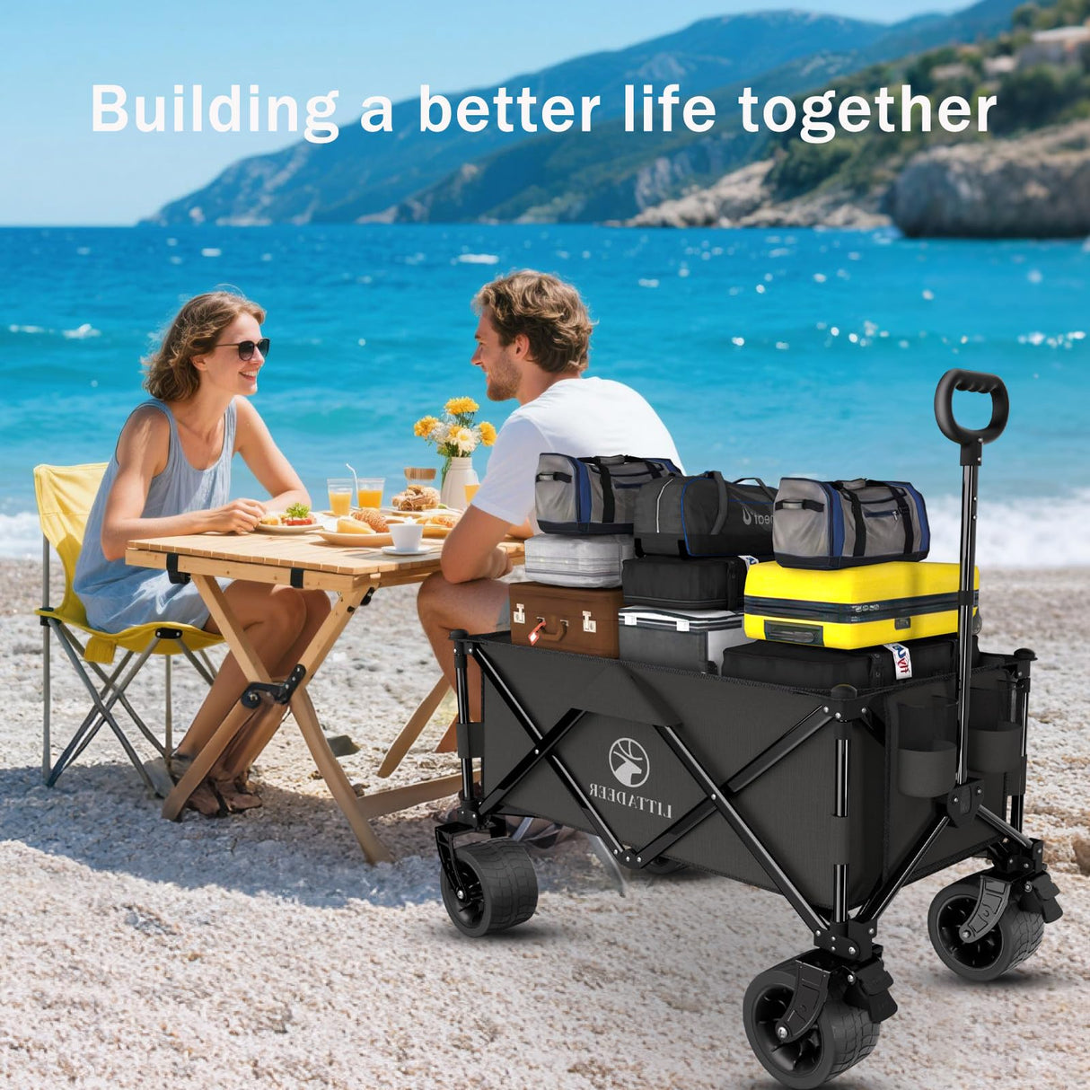 Littadeer Folding Beach Wagons Carts Foldable, 330LBS Weight Capacity