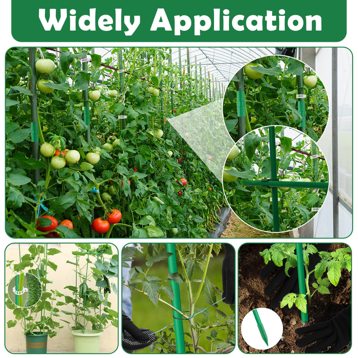 Cludoo 208PCS Garden Stakes Set with 60 Sets Fiberglass Plant Stakes Sticks Supports and Accessories, DIY 4ft 5ft 6ft 7ft Tomato Stakes for Tomato,Vegetables, Pepper, Fences Indoor Outdoor Plants