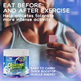 Creatine Monohydrate Chews Complex for Men & Women -Advanced Formula W/L-Taurine + Vitamin B12, Sugar Free Chewable Supplement,60 Blueberry Softchews