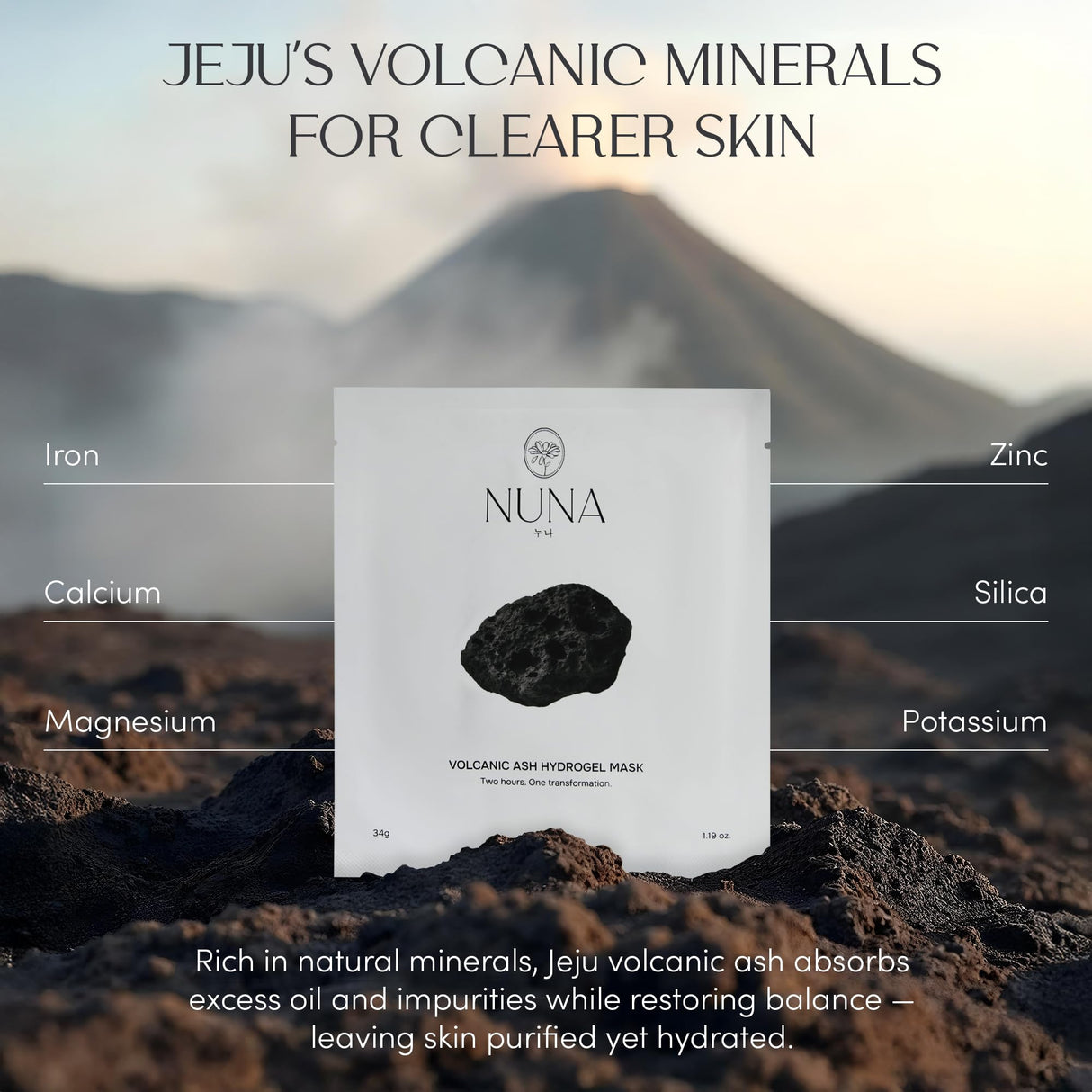 NUNA Volcanic Ash Hydrogel Face Masks with Smile Line Patches – Korean Glass Skin Detox & Deep Hydrating Jelly Mask with Hyaluronic Acid, Ceramides – Overnight Moisturizing + Purifying Care, 7 Sheets