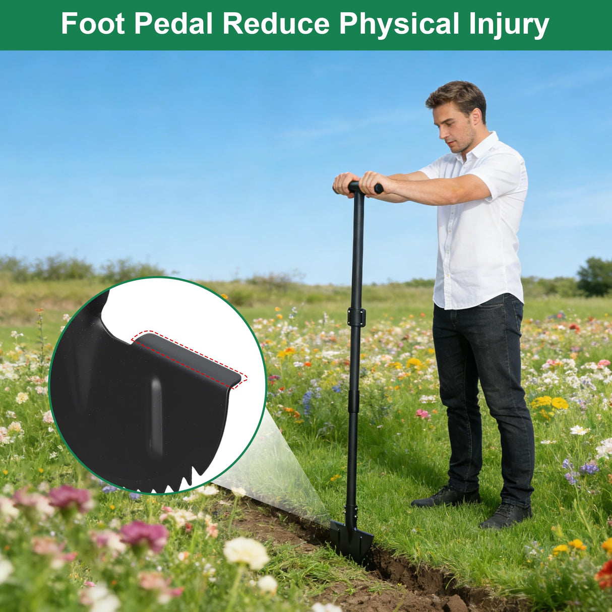 LLARGUEST Edger Lawn Tool, 49 Inch Long Handle Garden Edge with Saw Tooth Blade for Landscaping, Garden,Yard, Camping Heavy Duty Half Moon Edge with T-Grip,Garden Edging Tool