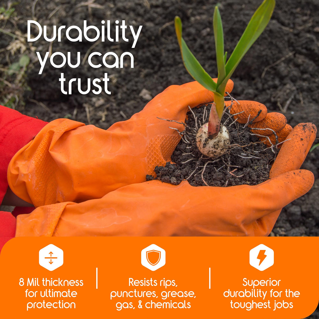 Inspire Heavy Duty Orange Nitrile Gloves | ULTRA 8 Mil Diamond Textured Grip | Industrial Mechanic Disposable Cleaning Gloves Small, 1000 Count