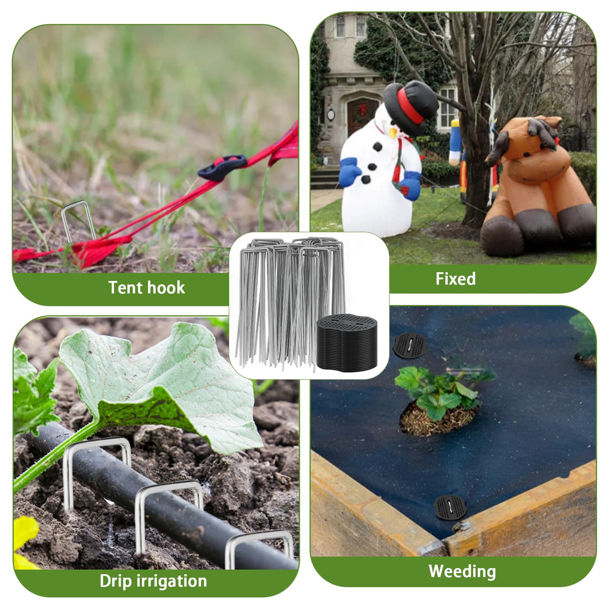200PCS Garden Stakes Staples 6 inch Landscape Fabric Pins Lawn 100Pcs U Shaped Galvanized Staples Ground Stakes Landscaping Pins with 100Pcs Gasket for Weed Barrier Plant Cover Decorations