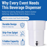 Carlisle FoodService Products Round Beverage Dispenser Drink Dispenser with Spigot for Catering, Plastic, 5 Gallons, White