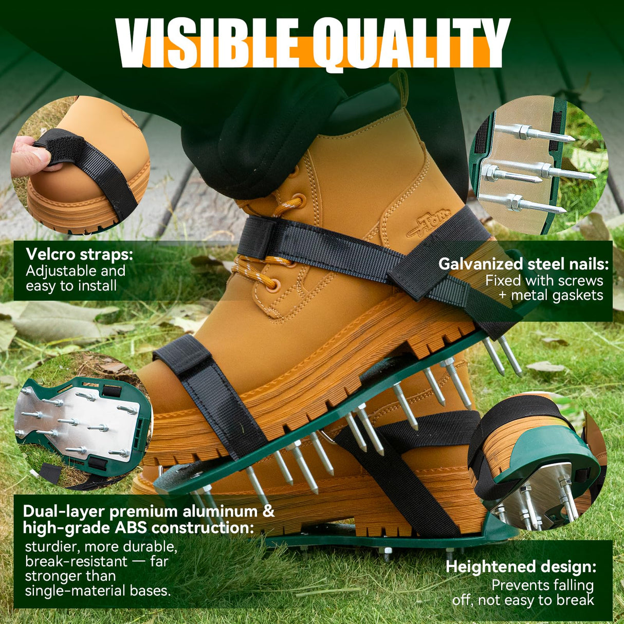 Lawn Aerator Shoes with 3/4" Metal Spikes, Soil Aeration Tool for Yard