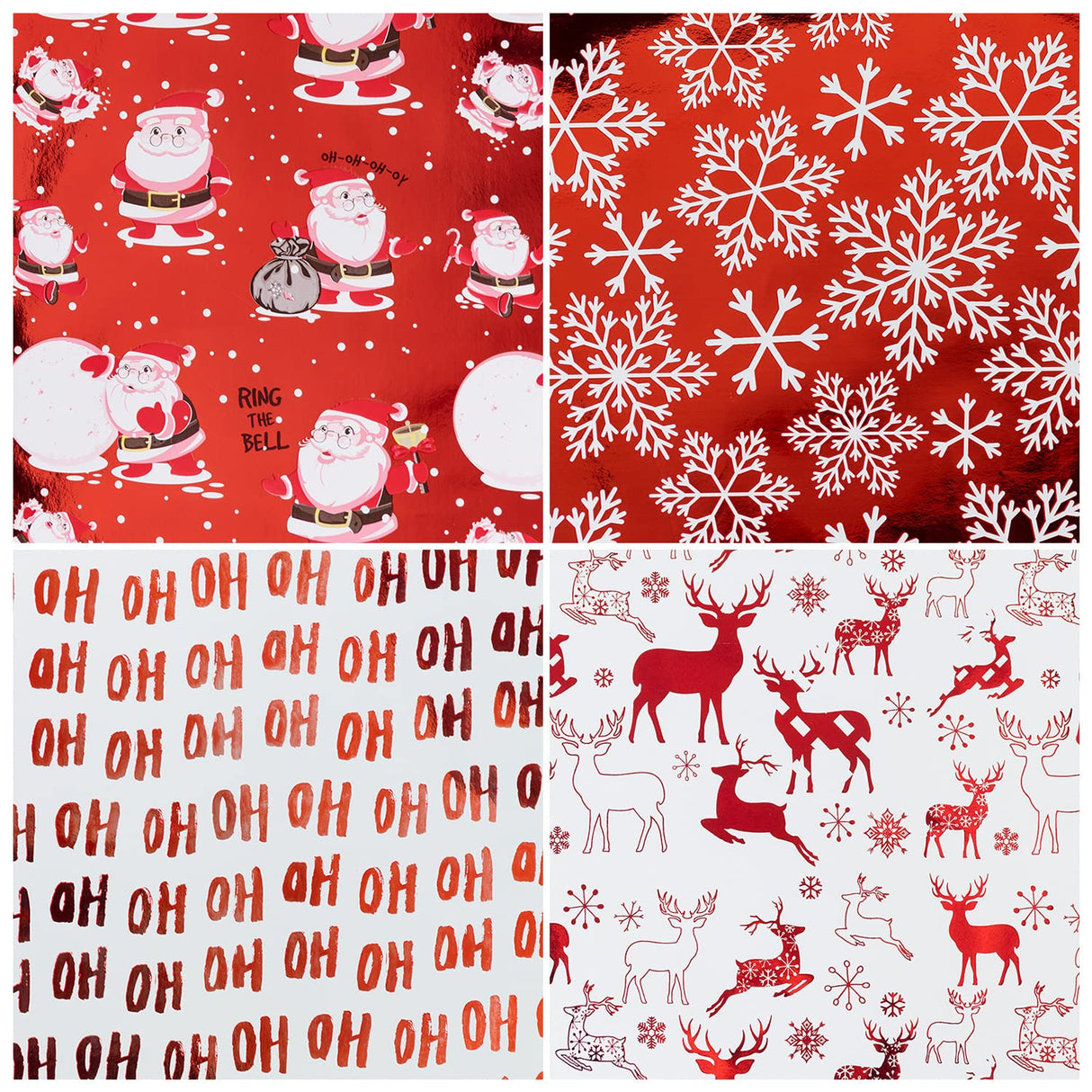 RUSPEPA Christmas Wrapping paper-Red and White Paper with a metallic foil shine-Christmas Elements Collection-4 Roll-30Inch X 10Feet Per Roll