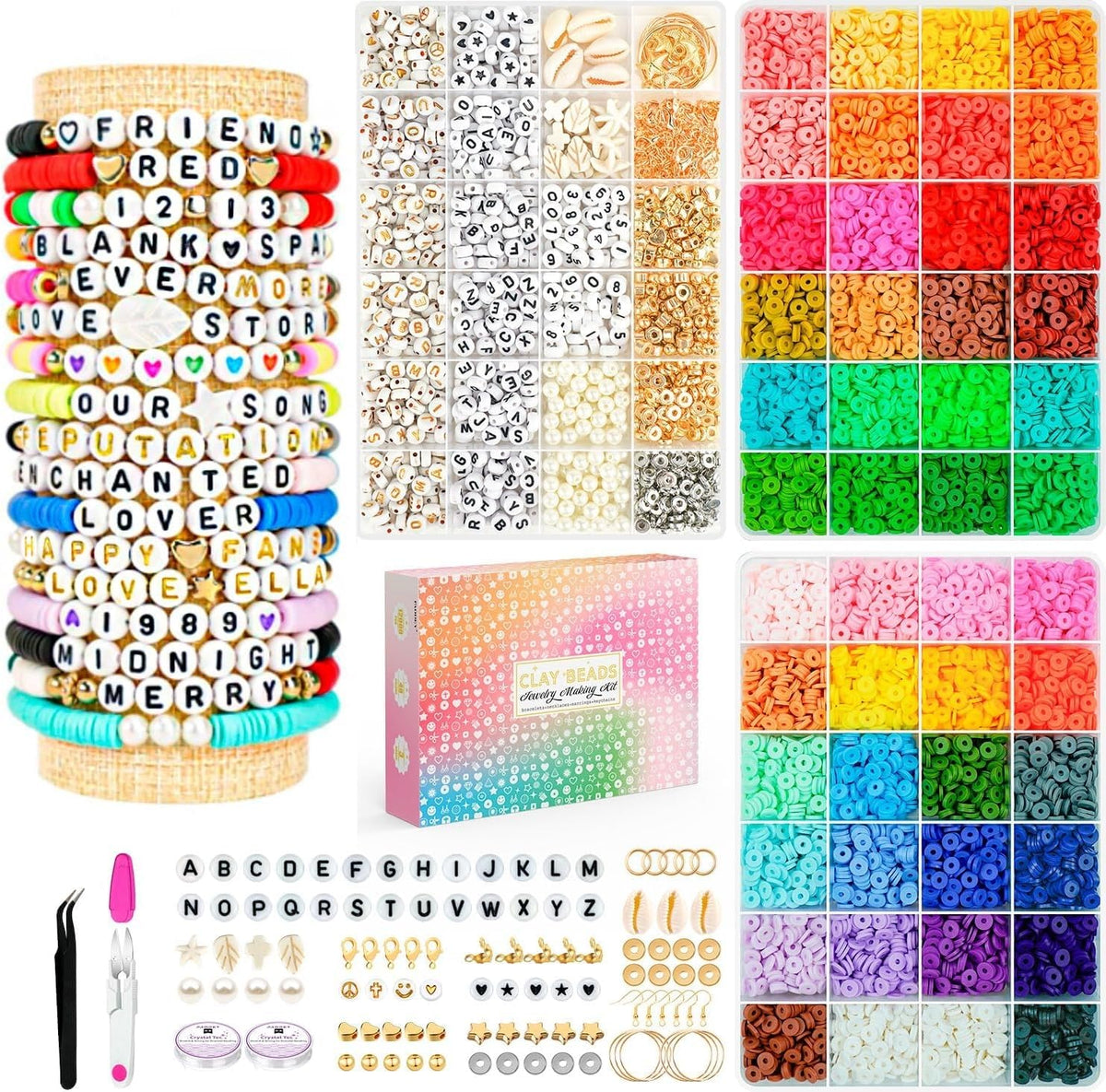 Friendship Bracelet Kit, 14,000pcs 48 Colors Clay Beads for Jewelry Making