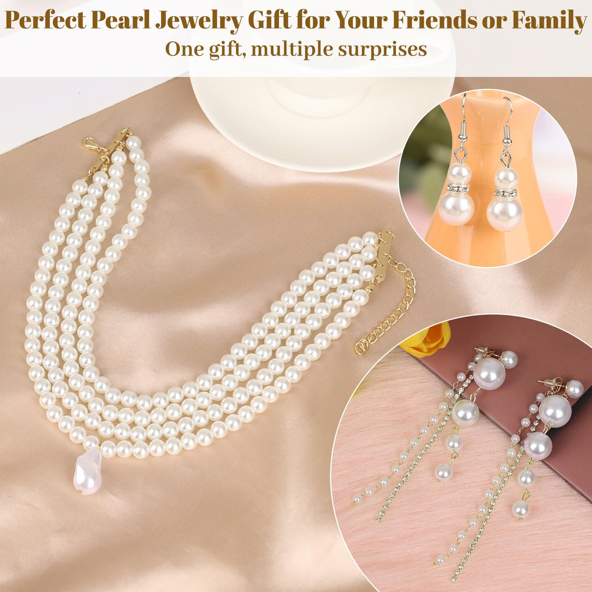 Jupwalz 16 Pcs Pearl Jewelry Set with Necklace, Earrings and Bracelets, Pearl Necklaces for Women, Faux Pearls Set Jewelry for Wedding Bridal Christmas Party