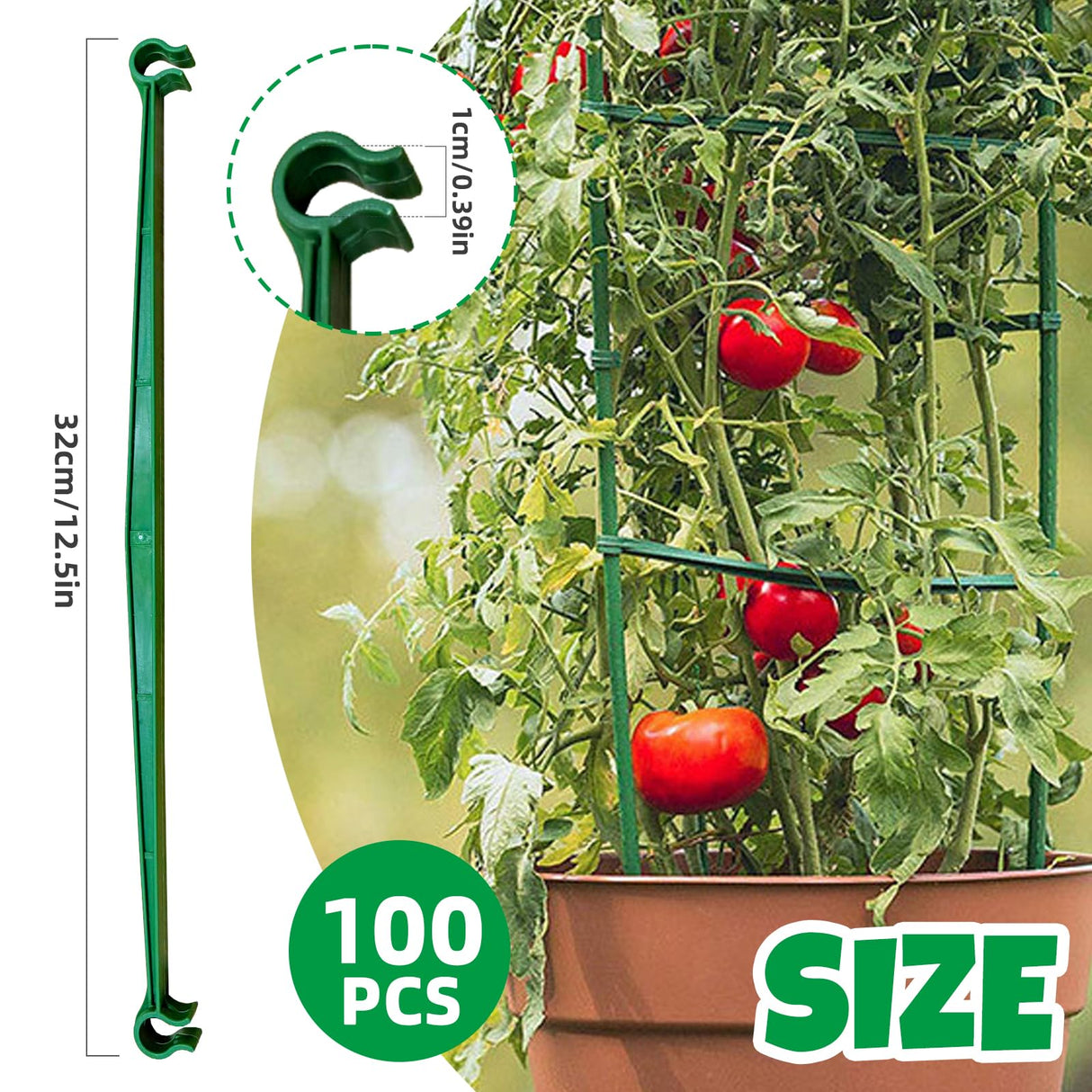 100Pcs Plant Stake Arms for Tomato Cage,11.8" Garden Stake Connectors with 2 Adjustable Buckles,Expandable Trellis Connectors Attach 11mm Diameter Plant Stakes for Climbing Plants Vegetables