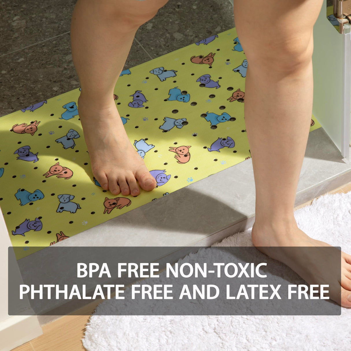 YINENN Bath and Shower Safety Mats 40x16 inch, Non Slip with Suction Cups for Bathroom Stall and Tub Floor, Extra Large and Machine Washable, Drain Holes Keep Bathtub Clean, Colored Dogs