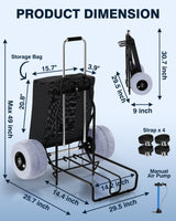PYY Beach Cart for Sand - Foldable Wagon Dolly Buggy with Big Large Balloon Wheels, 200 LBS Capacity, 9" Rolling Tires, Collapsible Storage Bag for Outdoor Camping Shopping Fishing Gray