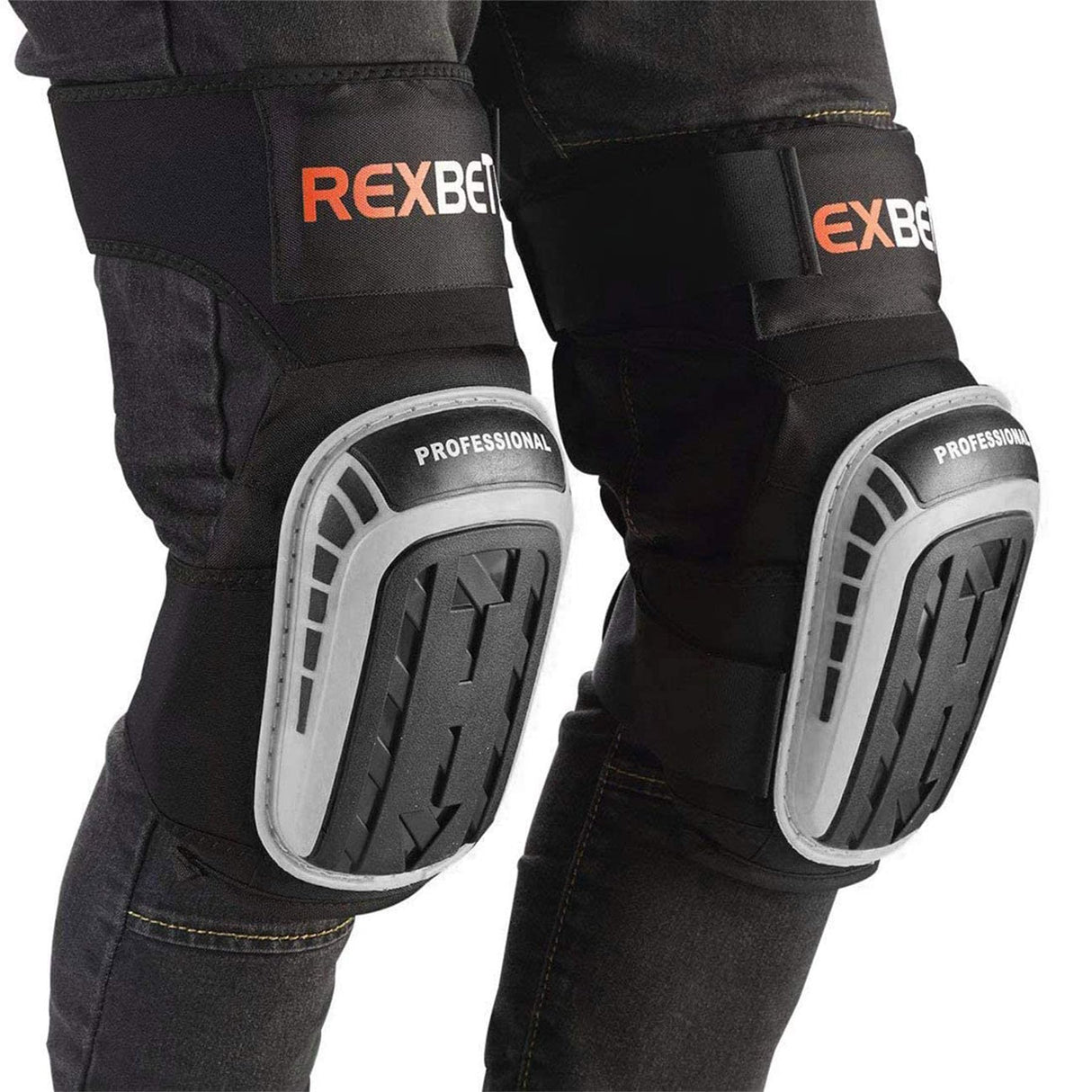 REXBETI Knee Pads for Work, Construction Knee Pads for Men, Heavy Duty Comfortable Anti-slip Foam Gel for Gardening Flooring and Cleaning, Strong Stretchable Straps, Gray