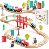 Tiny Land 39 Pcs Wooden Train Set for Toddler Ages3+ with Wooden Tracks