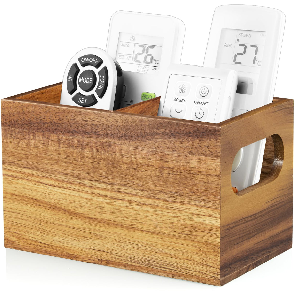 DRASTAR Acacia Remote Organizer Caddy, TV Remote Caddy for Table, Wooden Storage Organizer for Home Decor