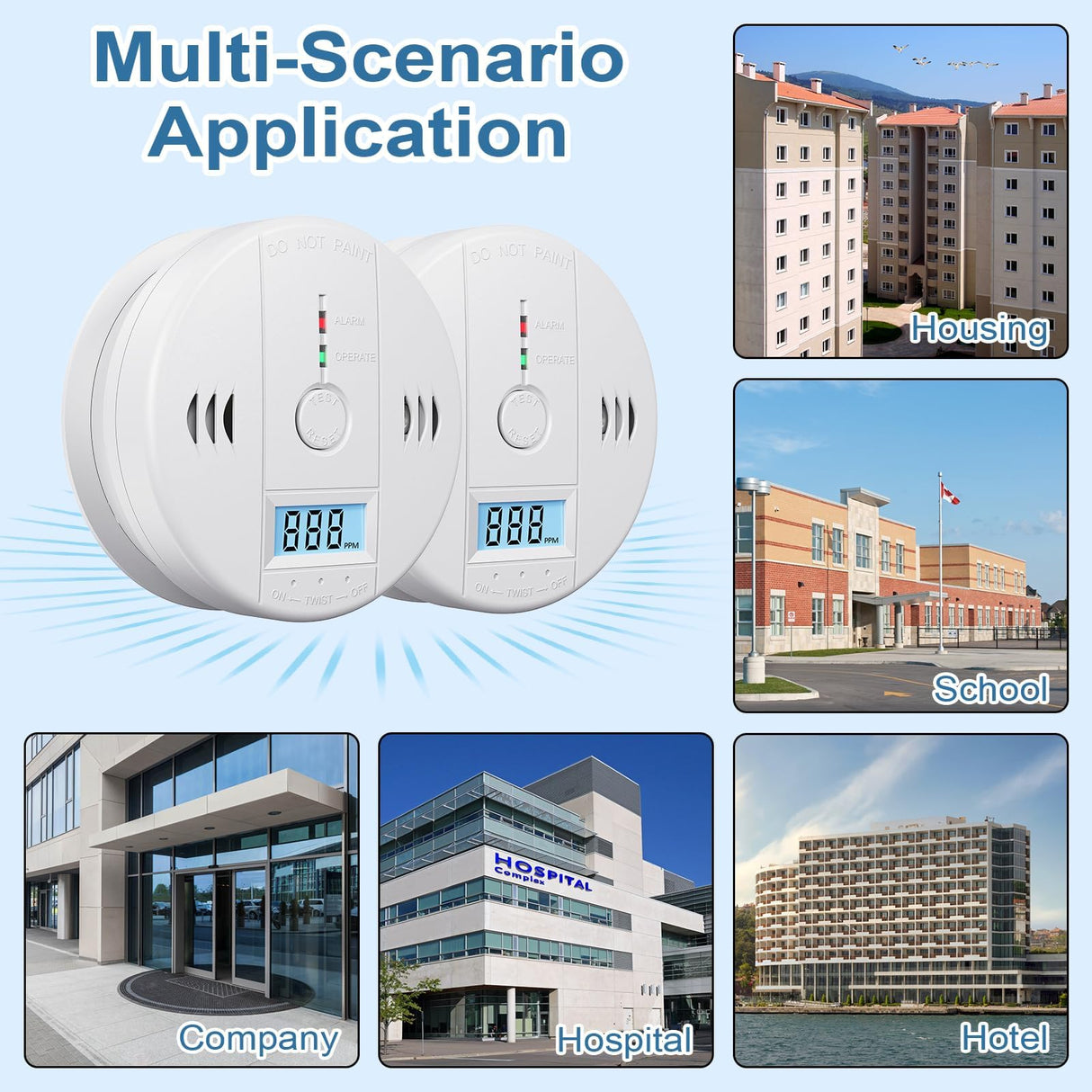 Carbon Monoxide Detectors Battery Powered, Carbon Monoxide Alarm with LED Digital Display, CO Alarm with Human Alarm Sounds and Test Button for Home Kitchen Restaurant Hotel Office(3 Pack)