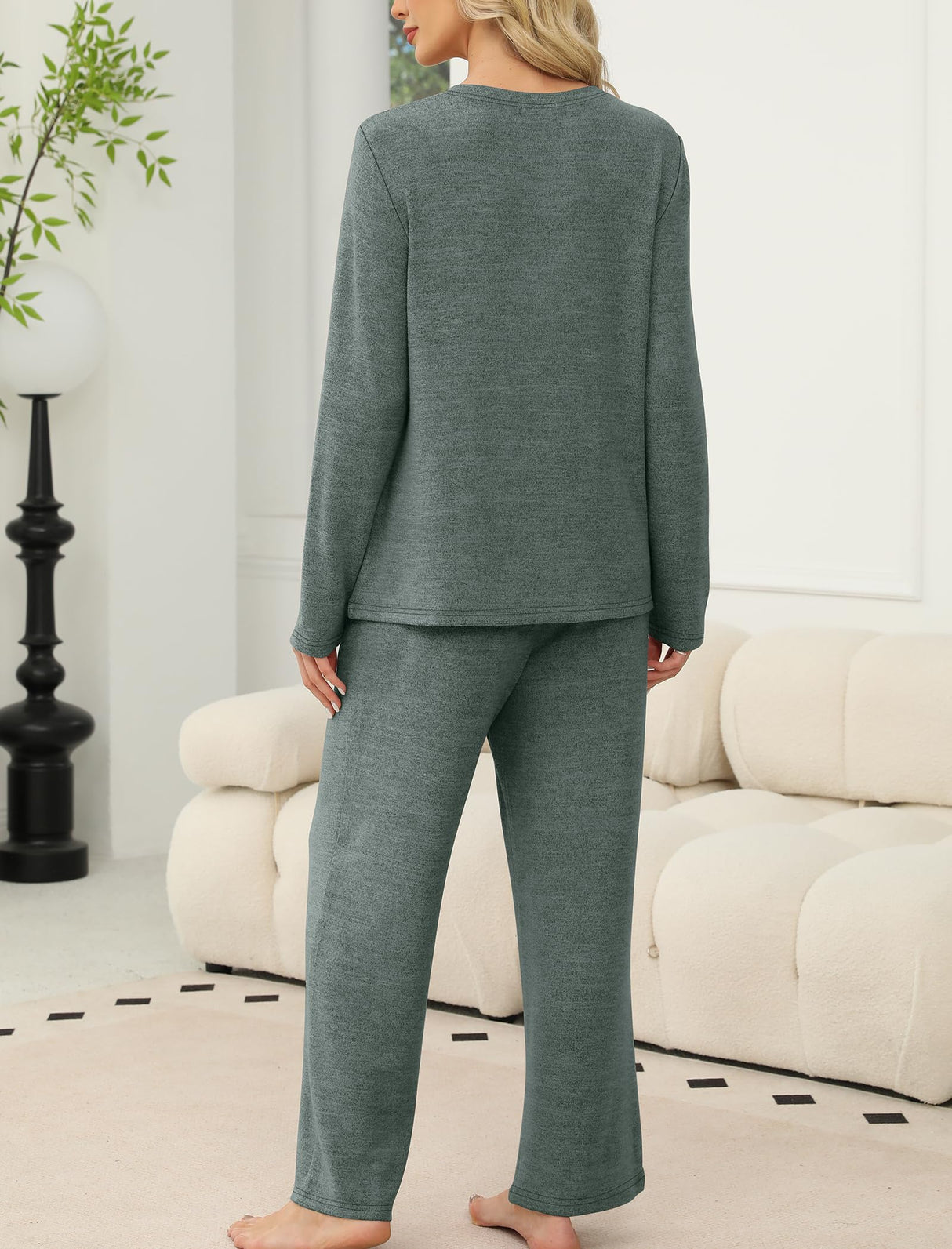 Sampeel Womens Pajama Sets Crewneck Lounge Pjs Two Piece Outfits Family Christmas Pajamas Matching Sets Comfy Clothing Winter Outfits Fall Clothes 2025 Green M