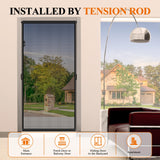 MAGZO Hanging Screen Door Curtain, Fits Door Size 32" x 80" (Mesh Size 34'' x 81''), Durable Fiberglass with Tension Rod and Hook&Loop (One Piece Can be Installed in 2 Ways), Weighted Bottom, Grey
