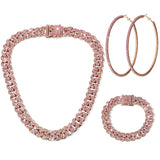 Batiyeer 3pcs Cuban Link Necklace Bracelet Set Women,18 Inch;Rose Gold Pink