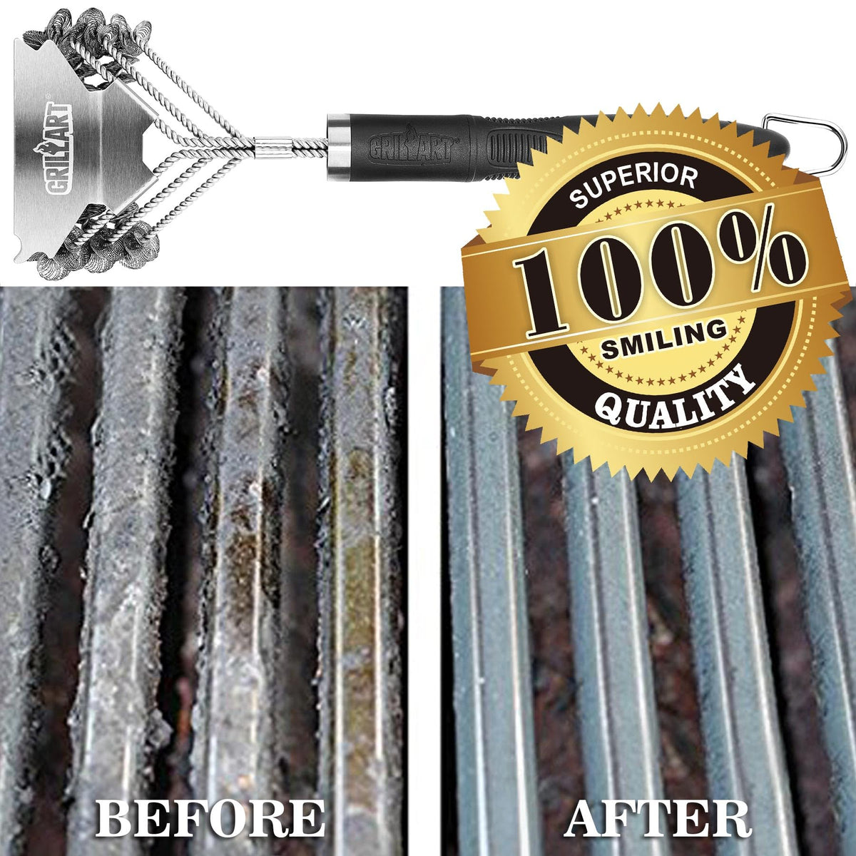 Grill Brush & Bristle Free Outdoor BBQ Scraper, Safe 18'' Stainless Cleaner