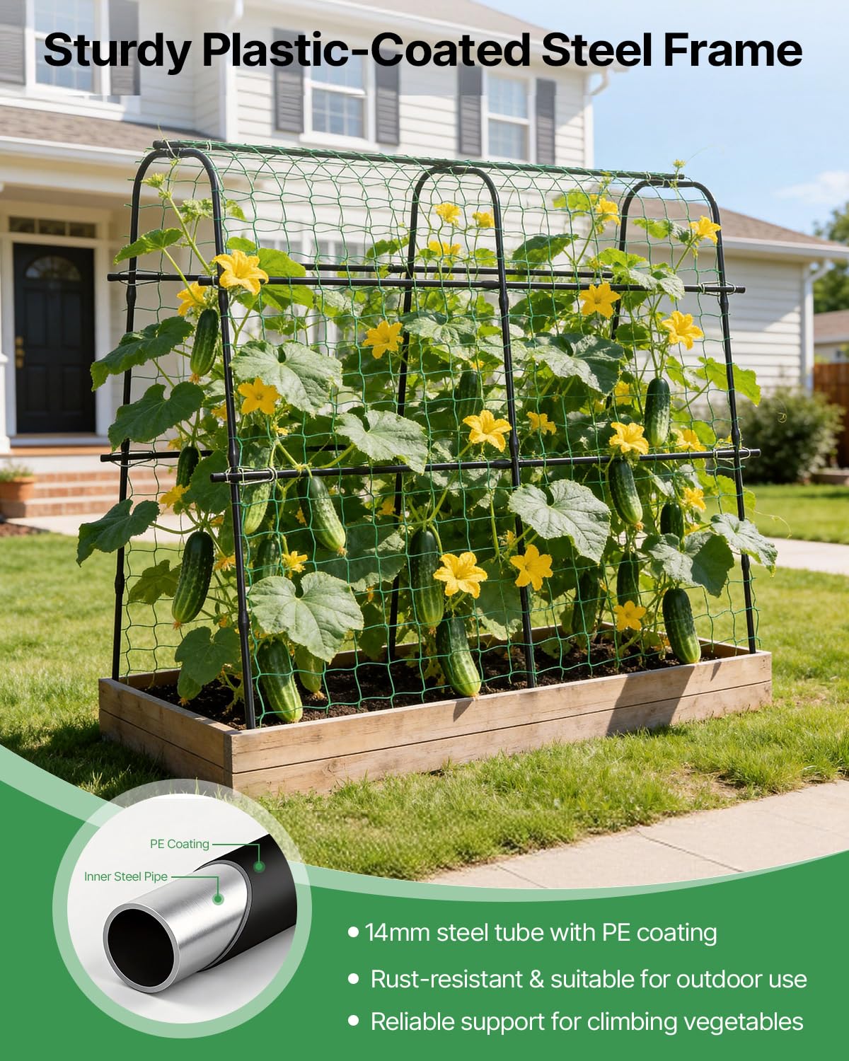 Suteck Cucumber Trellis for Raised Bed 63" x 63" U-Shaped Metal