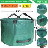 Standard 3-Pack 46 Gallon Lawn Garden Bags (D26,H19 in) Yard Waste Bags with Gardening Gloves for Leaf Bag,Yard Debris,Garden Trash Container,Camping Waste Bin,Lawn Weeds,Grass Clippings Bag 4 Handles