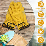 LOCCEF 2 Pairs Leather Work Gloves for Men and Women,Cowhide Leather Gloves Utility Working Gloves (Yellow, 9/L)