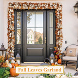 6 FT Fall Garland with Lights Automatic ON/Off Fall Leaves Mantle Garland with Pumpkins Berries Pinecones Outdoor Thanksgiving Christmas Autumn Centerpiece Decorations for Home Door Fireplace Porch