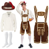 Spooktacular Creations Halloween Men Oktoberfest Costume Set, Lederhosen Men with German Bavarian Hat, Beer Costume, Adults Halloween Brown Outfit for Beer Festival Party (Large)
