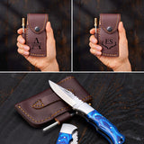 Personalized Folding Knife - Damascus Olive-Brown Pocket Knife, Custom Gift for Husband, Boyfriend, Dad, Son, Groomsmen, Perfect for Birthday, Anniversary, Father’s Day, Christmas Gift