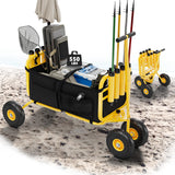 Bonnlo Beach Fishing Cart, Beach Wagon Trolley with 11" Big NO-Flat Airless Tires, Foldable Beachs Trailer with Large Cargo Basket, 550 lbs Load Capacity, 8 Fishing Rods Holder, Durable Oxford Bag