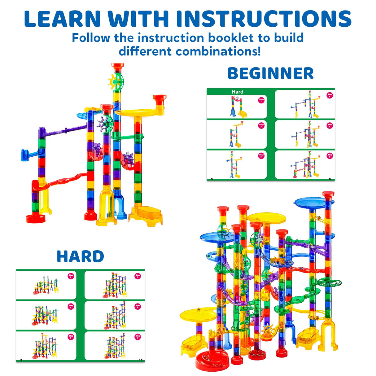 JOYIN 207Pcs Glowing Marble Run, Construction Building Blocks Toys with 5 Glow in The Dark, STEM Toy for Boys and Girls, Educational Toy, Gift for Christmas