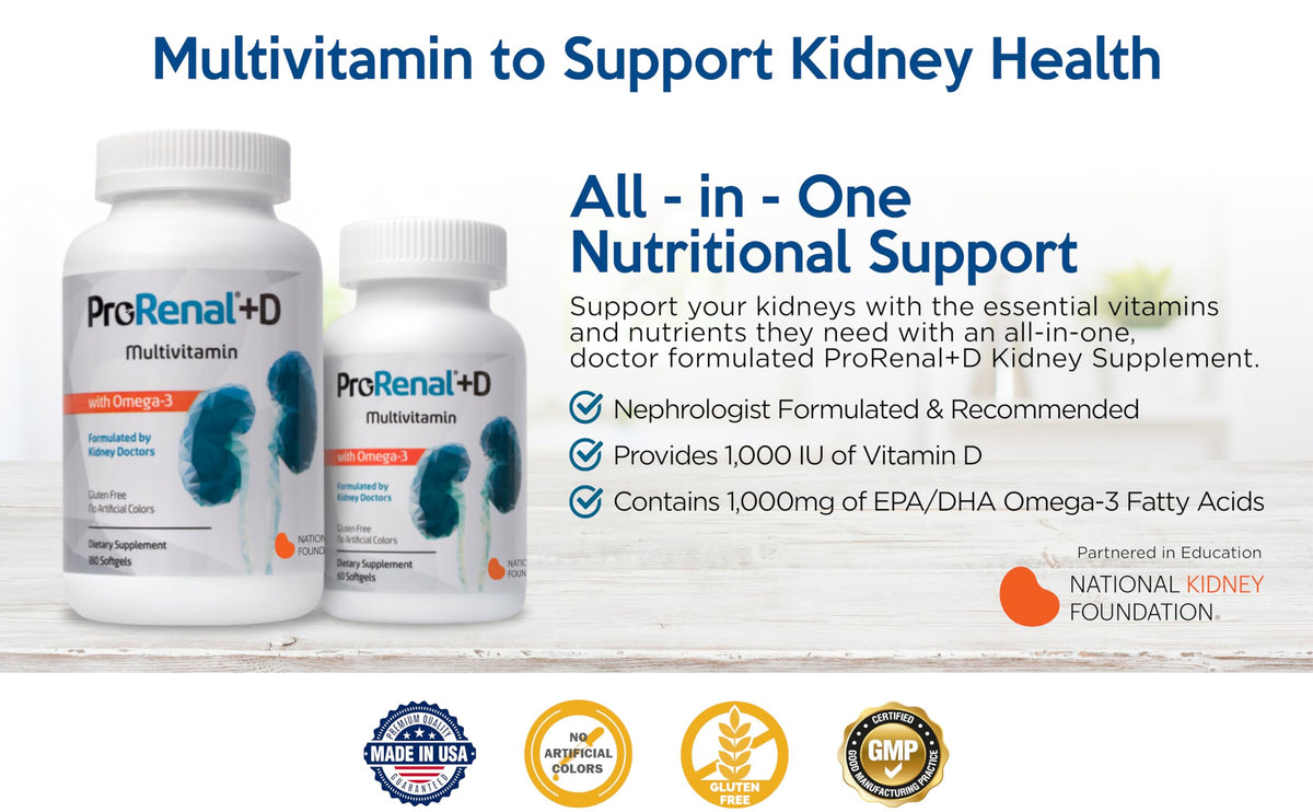 Prorenal ProRenal+D with Omega-3 Fish Oil Kidney Multivitamin 90-Day Supply ...