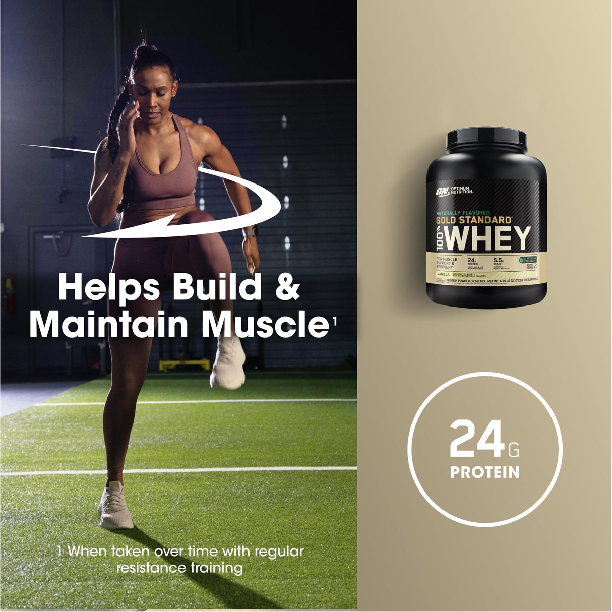 Optimum Nutrition Gold Standard 100% Whey Naturally Flavored Protein Powder 4.8 (Packaging May Vary), Vanilla, 76.8 Ounce