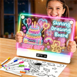LED Drawing Board for Kid - Rechargeable 14" Doodle Glow Neon Art Note Boards, Holiday Birthday Gifts Toy for Kids Girls Boys Teens, Light Up Acrylic Dry Erase Message Note Writing Pad with 7 Markers