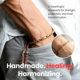 Buddha & Karma Tibetan Copper Beads Bracelet – Handmade Energy Healing for Strength, Balance & Protection – Adjustable Spiritual for Men & Women (GOLD)