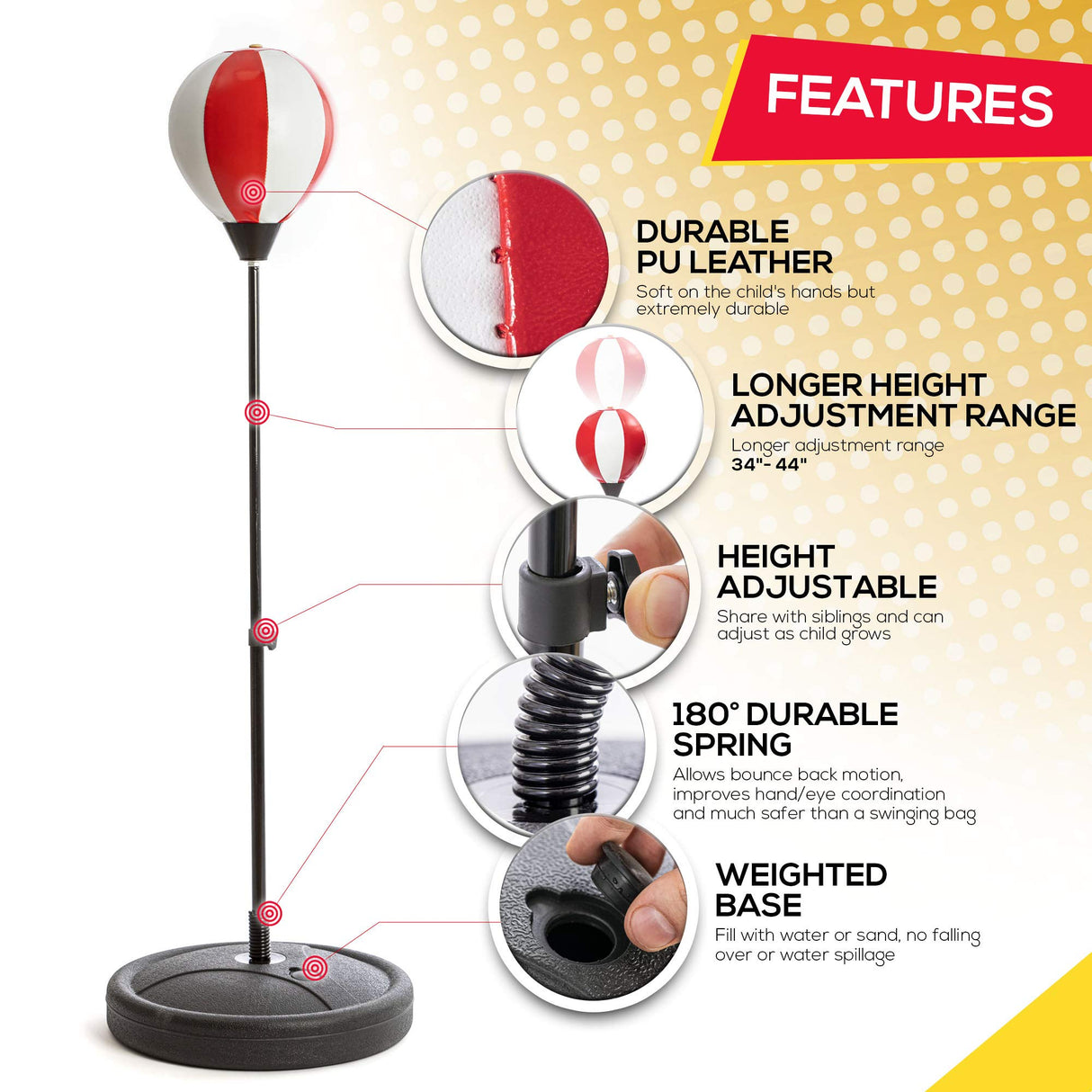 Whoobli Punching Bag for Kids and Toddler Incl Boxing Gloves| 3-10 Years Old Adjustable Kids Punching Bag with Stand| Sports Toy for Boys| Ideal Christmas Birthday Gift for Children; New 2025