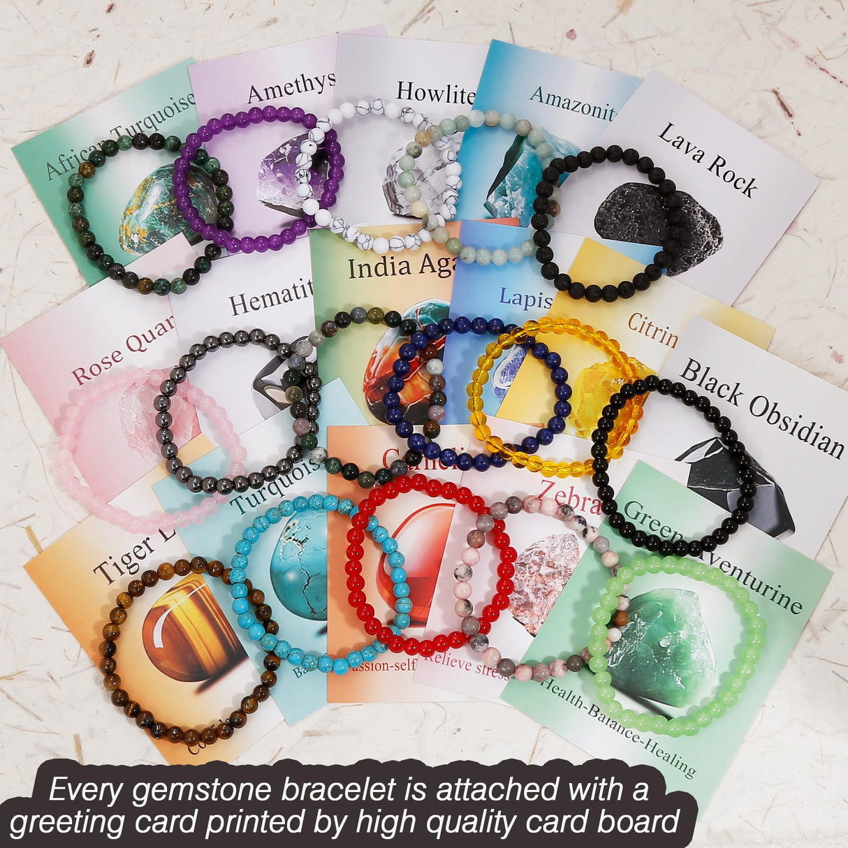 BROCC 16PCS Natural Healing Crystal Bracelets for Women 6mm Beads Bracelet