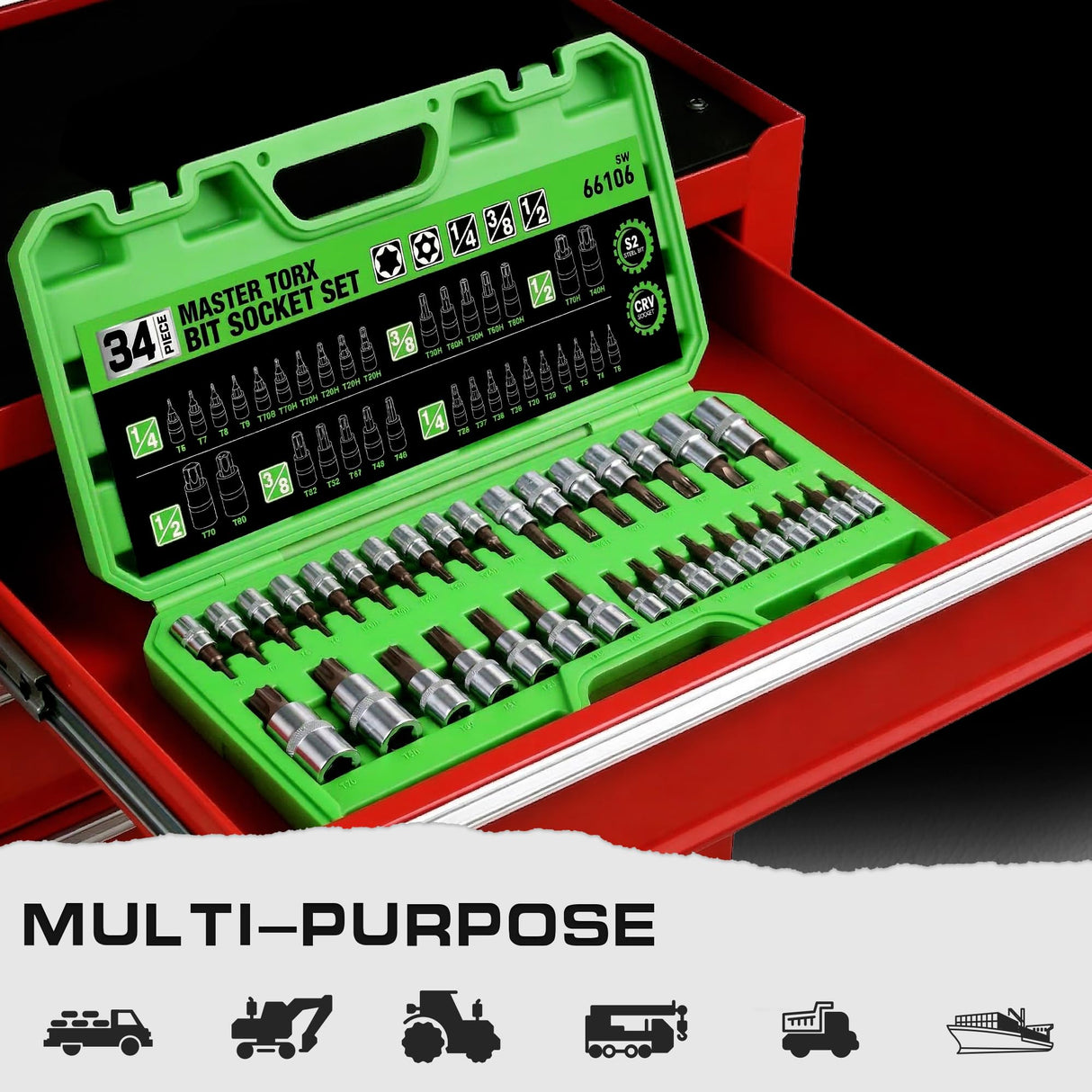 34-Piece Torx Bit Socket Set, Tamper Proof T6-T70, Solid Star Bits Set, Premium CR-V & S2 Alloy Steel Star Socket Sets, Torque Bit Sets with Storage Case