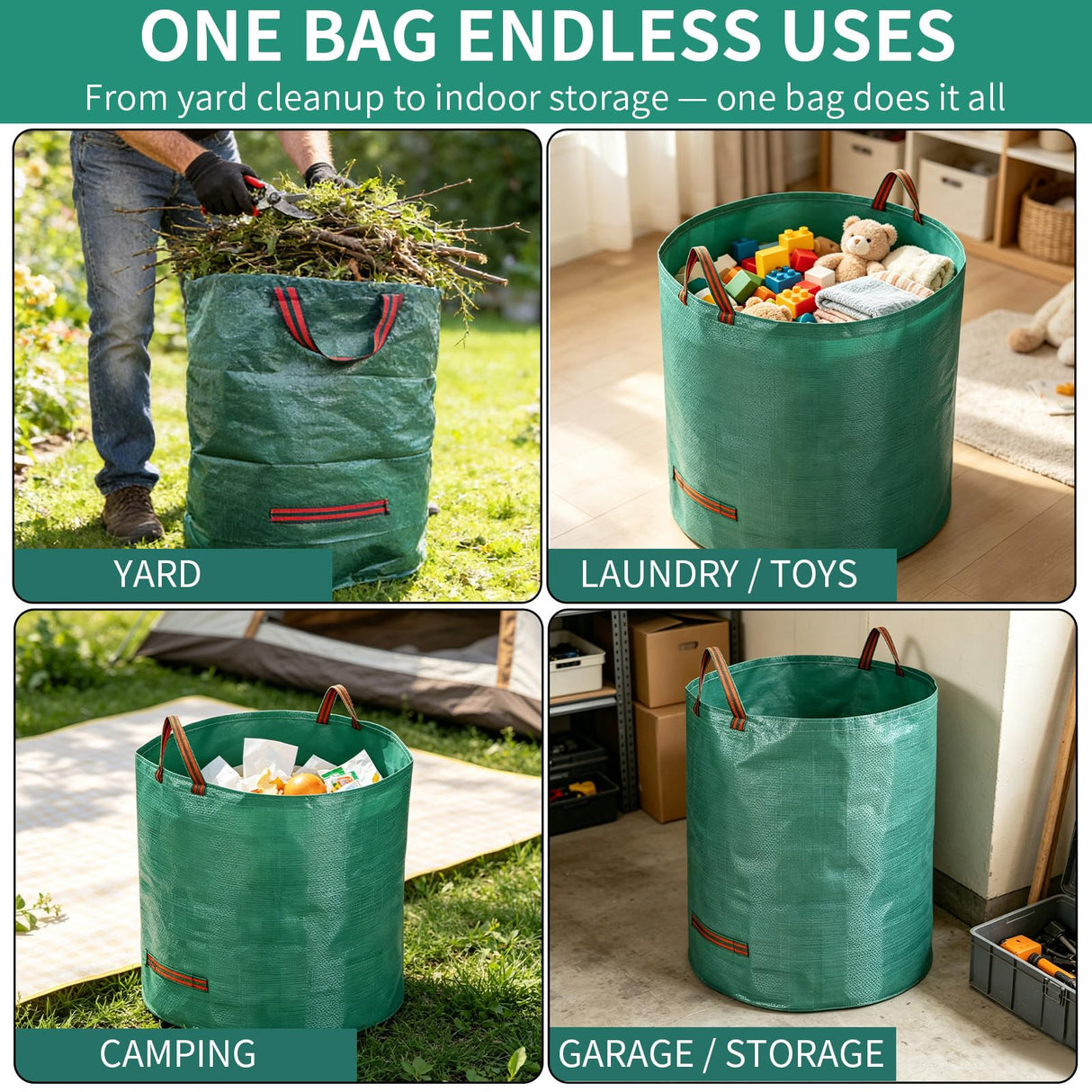 3 Pack 72-Gallon Yard Waste Bags with Gardening Gloves, Heavy Duty Reusable Lawn Leaf Bags with Reinforced Handles, Collapsible Garden Bags for Leaves, Debris and Outdoor Clean Up