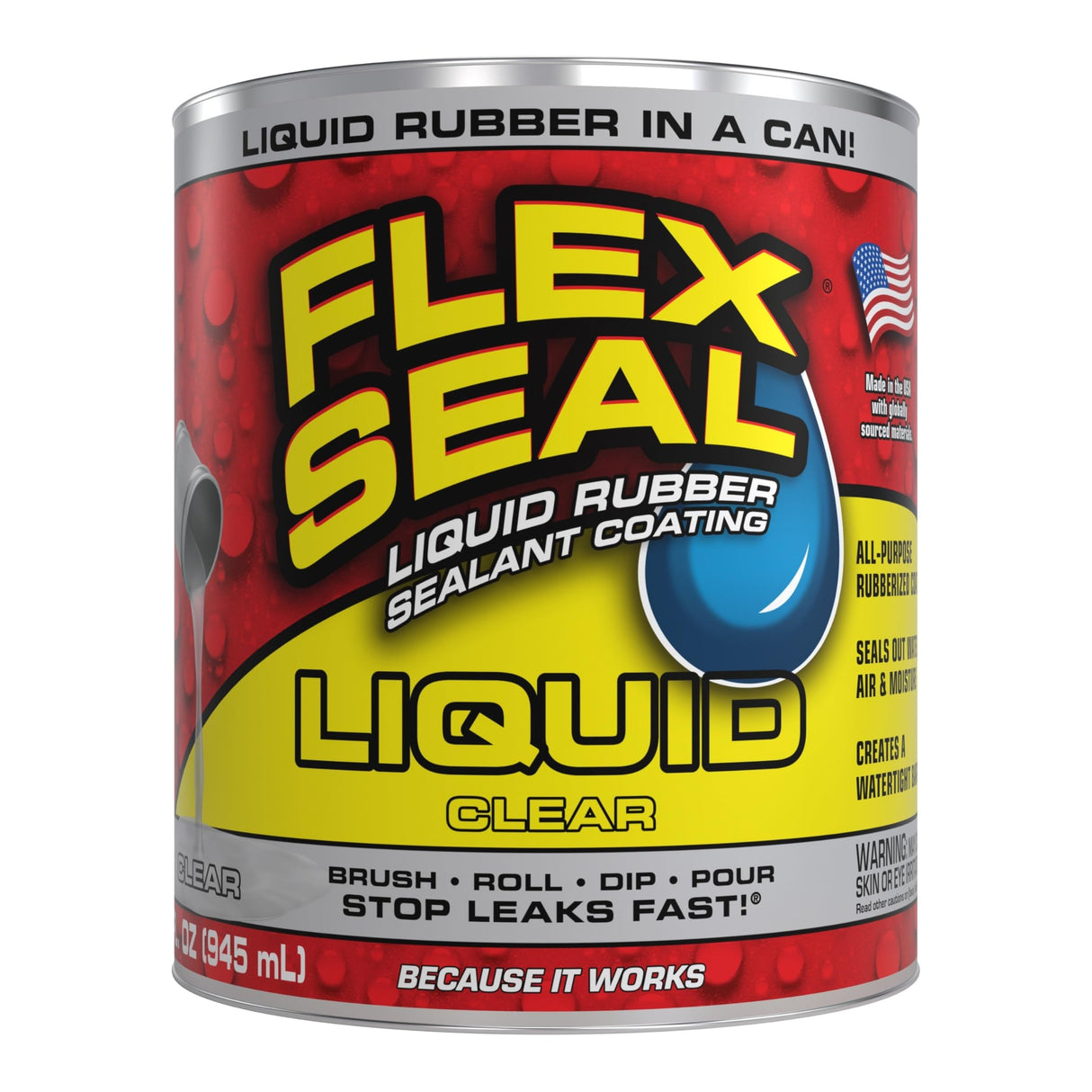 Flex Seal Liquid, Rubber Coating Sealant, Waterproof, Flexible, Breathable, and UV Resistant, Roof Repair, Basements, RV, Campers, Trailers, Marine, EPDM, Masonry, Clear, 32 oz