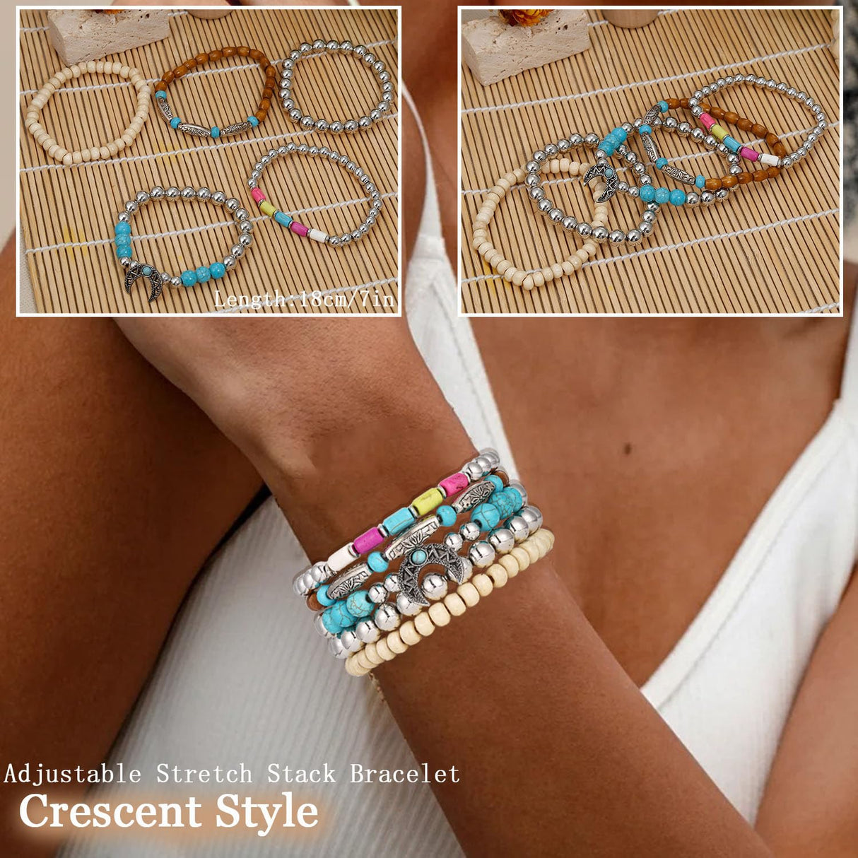 COLOYAN 28PCS Western Turquoise Beaded Bracelets for Women Stackable